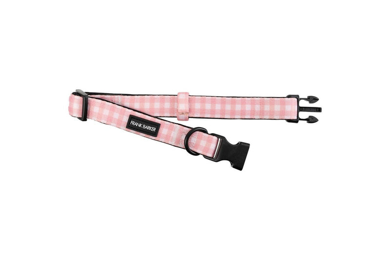 Frank Barker Adjustable 40-65cm Plaid Gingham Pet Dog Collar Neck Strap L Pink