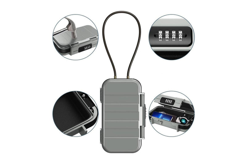 Portable Safe Box Combination Code Security Case LockBox with Removable Chain Gray