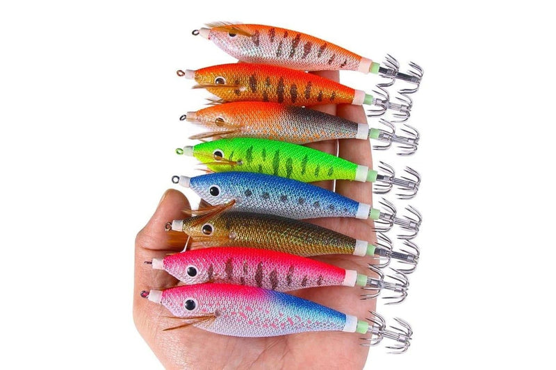 8 Piece Luminous Wooden Shrimp Squid Hook Set 11cm 13.4g