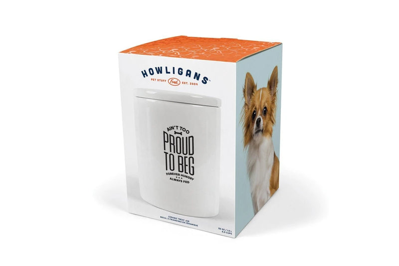 Fred: Howligans Ceramic Treat Jar - Ain't Too Proud To Beg - White