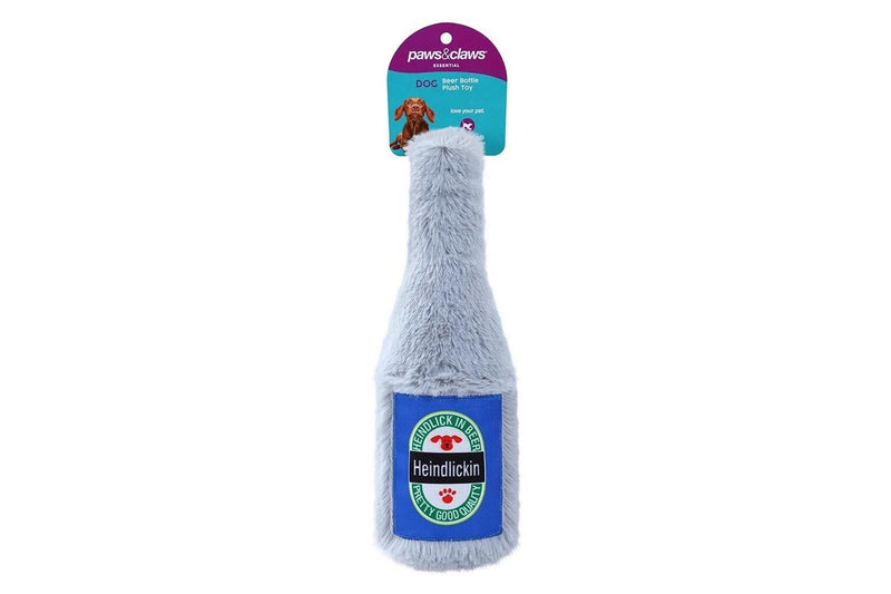 3x Paws & Claws 22cm Furry Beer Bottle Plush Pet Dog Chew Toy w Squeaker Assort