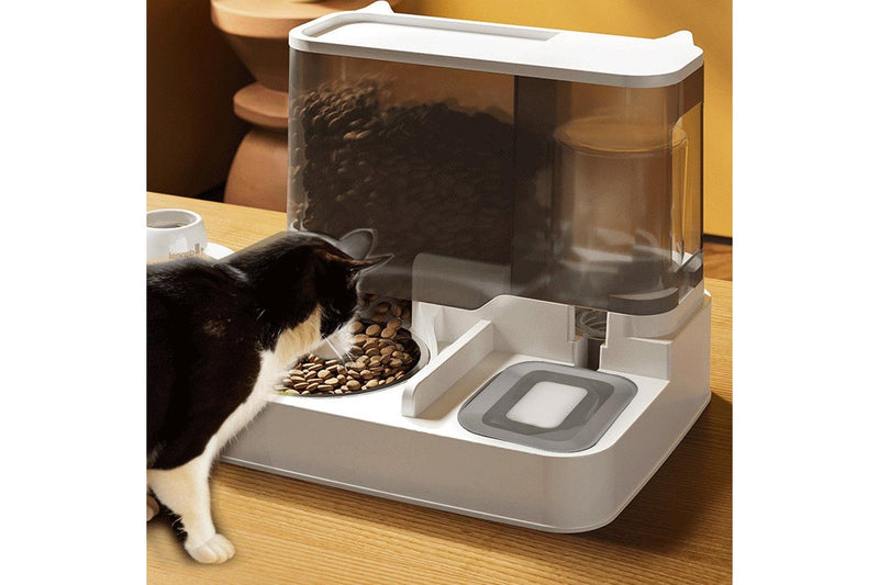 2-in-1 Pet Automatic Feeder Food Water Dispenser Pets Auto Feeder Gray