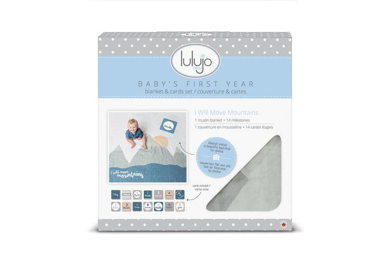 Lulujo's Baby First Year Milestone Blanket & Cards Set - I Will Move Mountains