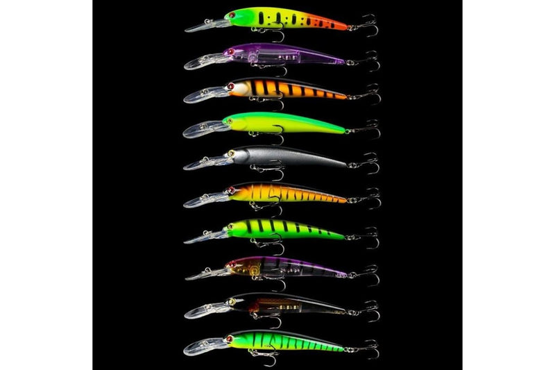 10 Piece Set Of 9.5cm Diving Minnow Lures 7.2g Each