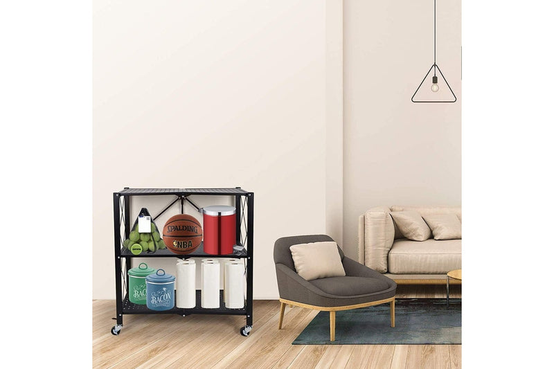 3-Tier Foldable Metal Rack Storage Shelving Unit with Wheels