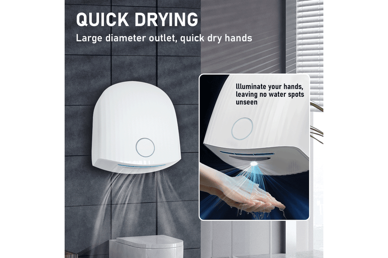 1200W 220V Electric Powerful Wall Mounted Automatic Hand Dryer IPX4 Waterproof Noise-Reducing Vent Quick Drying White Fit for Household Commercial Hotel