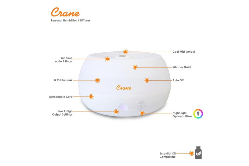 Crane: Personal Humidifier and Aroma Diffuser - White