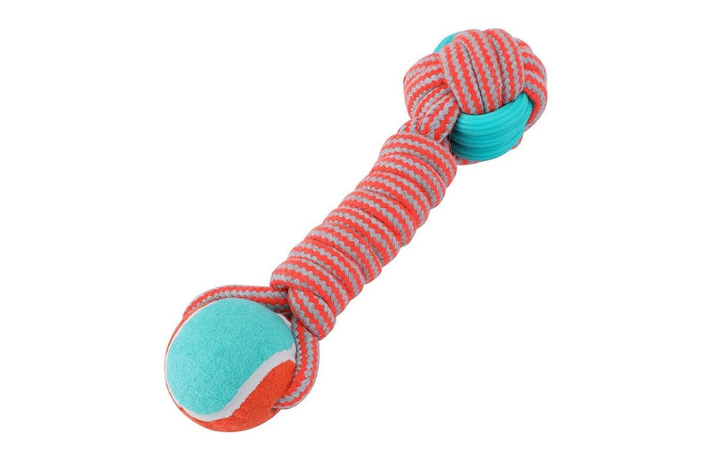 2x Paws & Claws 25cm Stretch & Fetch TPR Braided Rope Bone w Tennis Ball Dog Toy