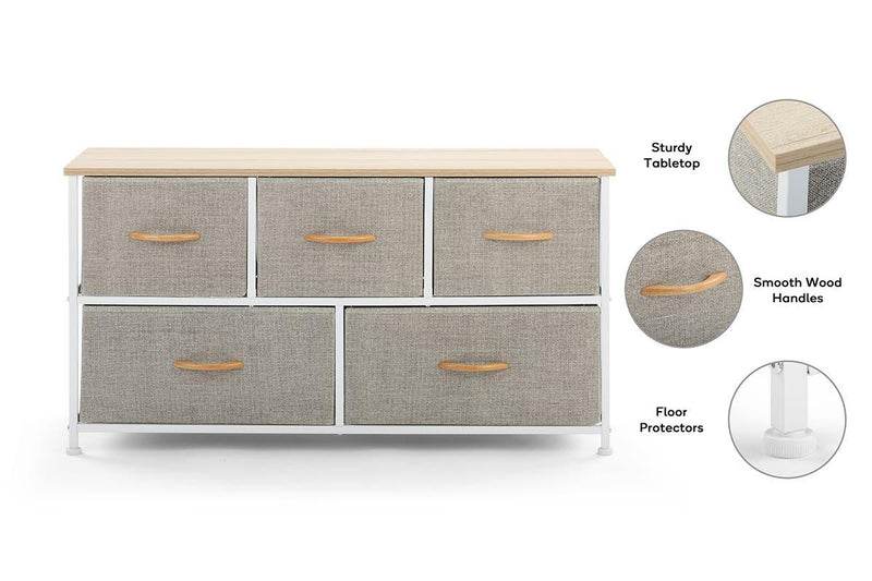 Ovela: 5 Drawer Storage Chest - Beige