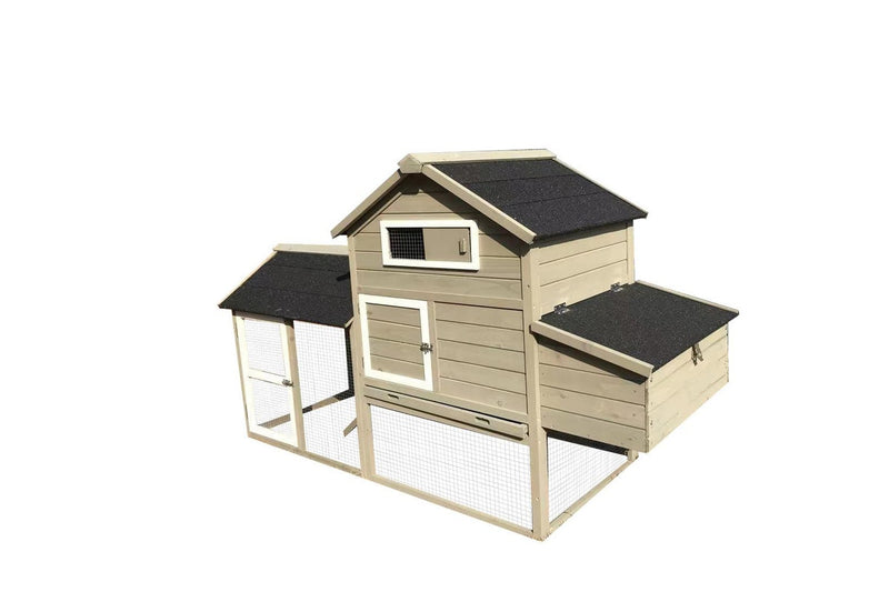 Solid Wood Large Outdoor Chicken House - Natural Grey & Black