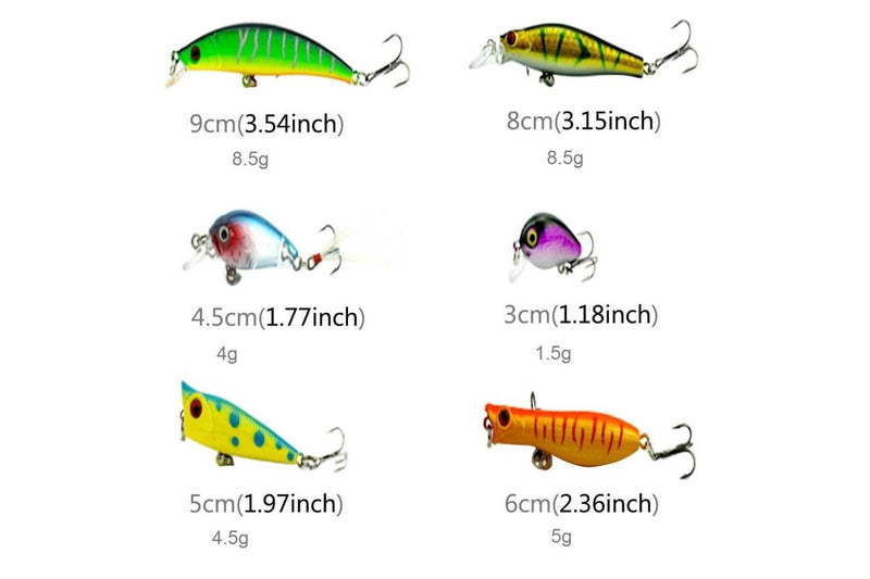 30 Piece Minnow Fishing Lure Set 6 Models Plastic Hard Bait