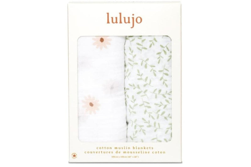 Lulujo: Cotton Swaddles - Daisy & Greenery (2 Pack)