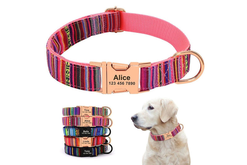 Custom Adjustable Printed Dog Collars Small Large Dogs - Black - S - Set Of 1