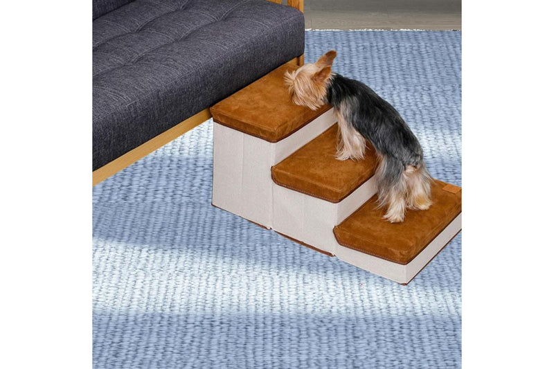 3 Layer Pet Stairs and Storage Box (Brown)