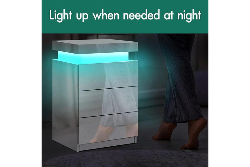 Bedside Table with Drawer Rgb Led Light Side Table