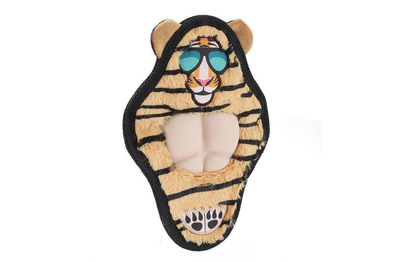 2x Paws & Claws 27cm Cool Guy Tiger TPR Chest Flat Plush Pet Dog Squeaker Toy