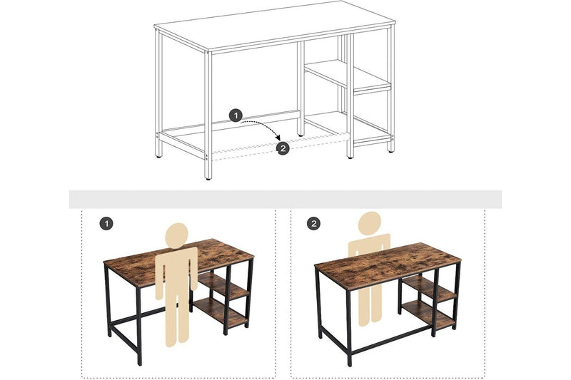 Vasagle 47" Computer Desk with 2 Shelves - Rustic Brown