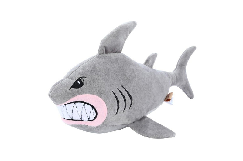 2x Paws & Claws Pet Dog 50cm Angry Shark Mega Soft Plush Chew Toy w Squeaker GRY