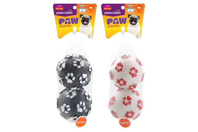 3x 2PK Paws & Claws 10cm Paw Print Ball Dog Toy Chew Teething Game Play Asst.