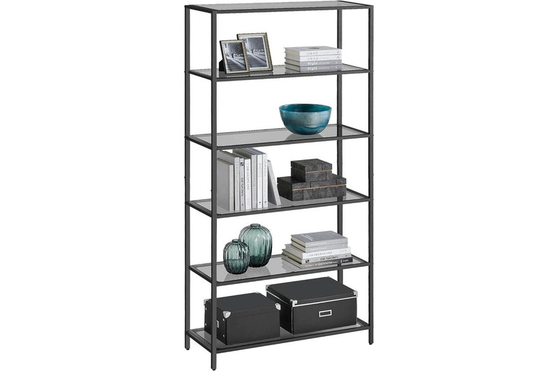 VASAGLE 6-Tier Glass Shelf - Ink Black/Slate Grey