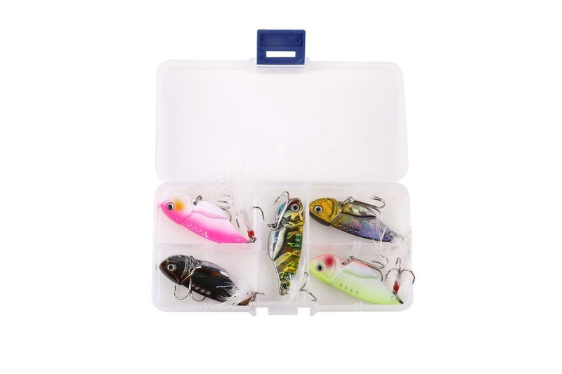 5 Piece Metal Vib Fishing Lure Set With Plastic Box