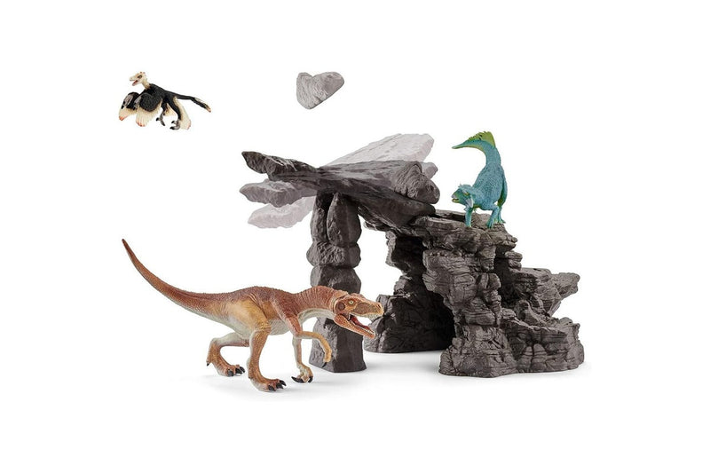 9pc Schleich Dino Set w Cave Action Figure Kids Children Toy Play Set 5-12y