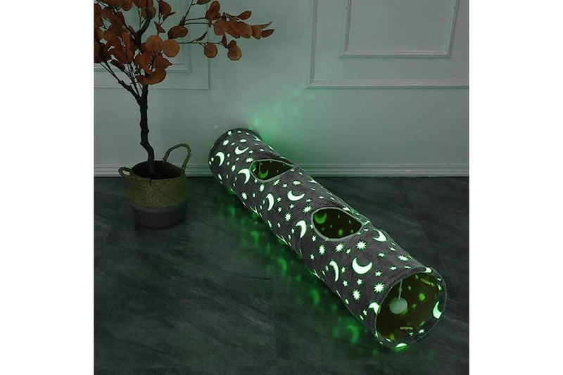 Pet Cat Tunnel Toy with Plush Ball Collapsible Self-Luminous Photoluminescence Toy for Small Animals Pets Style 2