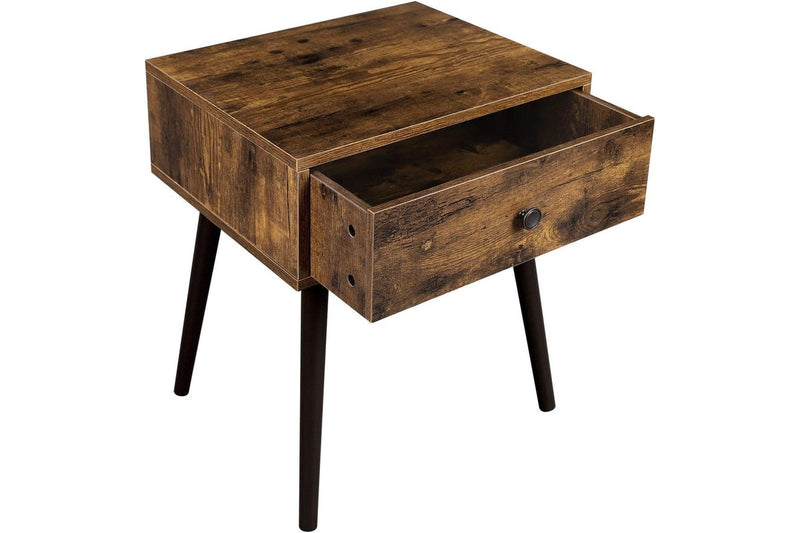 VASAGLE Nightstand with A Drawer and Tapered Legs - Rustic Brown