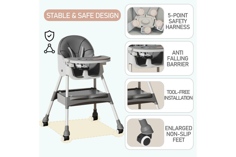 Portable Foldable High Chair with 3 Recline Positions & Adjustable Footrest