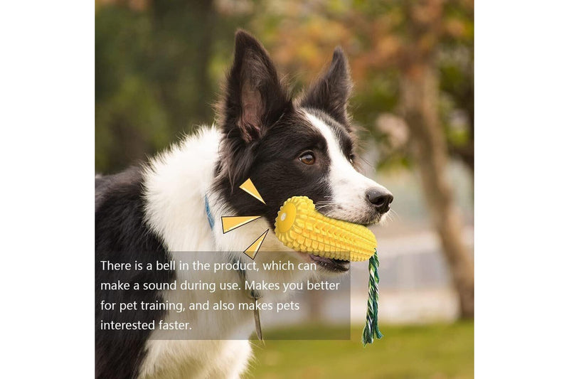 Dog Corn Toothbrush Teeth Cleaner Squeak Chew Toy with Rope in Yellow