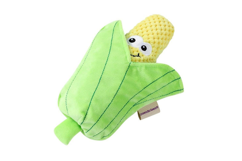 2x Paws & Claws 26cm Veggie Soft Plush Corn Cob Dog Interactive Toy w Squeaker