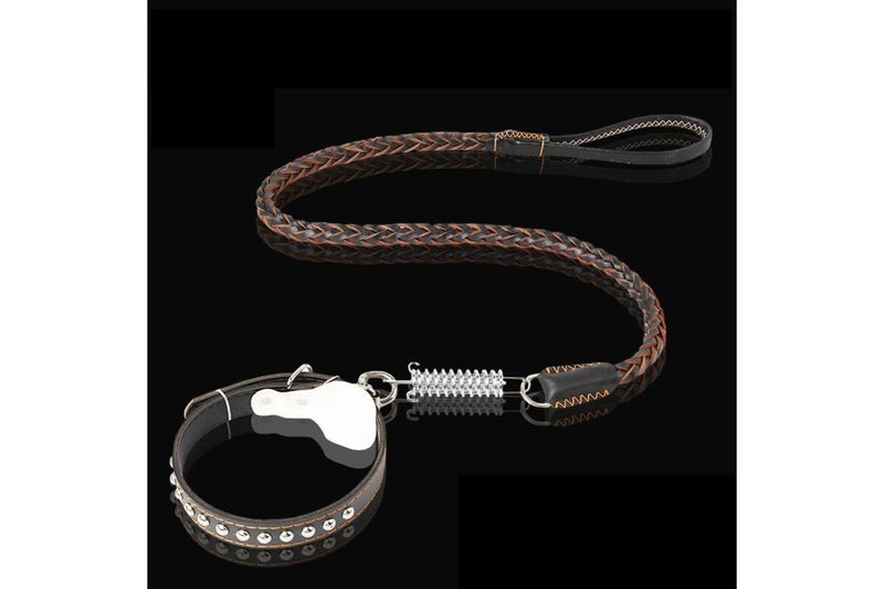 Durable Soft Braided Leather Pet Collar Leash Set For Medium Big Dogs