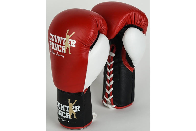 Counterpunch Premium Leather Pro Lace-Up Gloves - Red - 10oz