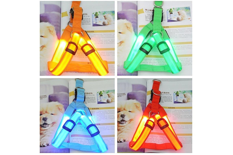 2 Sets of Usb Rechargeable Led Nylon Dog Collar Harness Flashing Light Up Safety Pet Collars P01 Red - M Chest 38-50 Cm