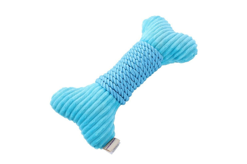 2x Paws & Claws 30x14cm Roped-Up Plush Bone Squeaker Pet Dog Fun Play Toy Aqua