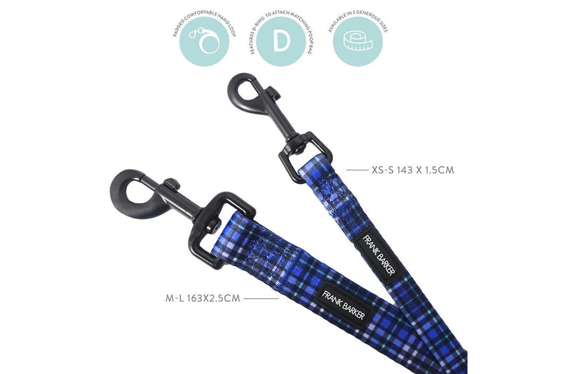 Frank Barker Adjustable 143x1.5cm Plaid Dog Lead Padded Leash Strap XS-S Blue