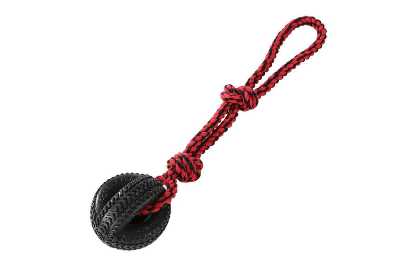 2x Paws & Claws Pet Dog 4-Way TPR 50cm Tyre Knotted Rope Tugger Toy Black Red