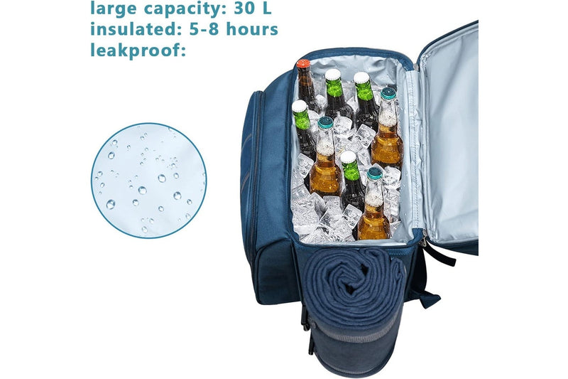 Picnic Basket Backpack for 2 Person, Insulated Cooler, Wine Holder, Fleece Blanket, Cutlery Set