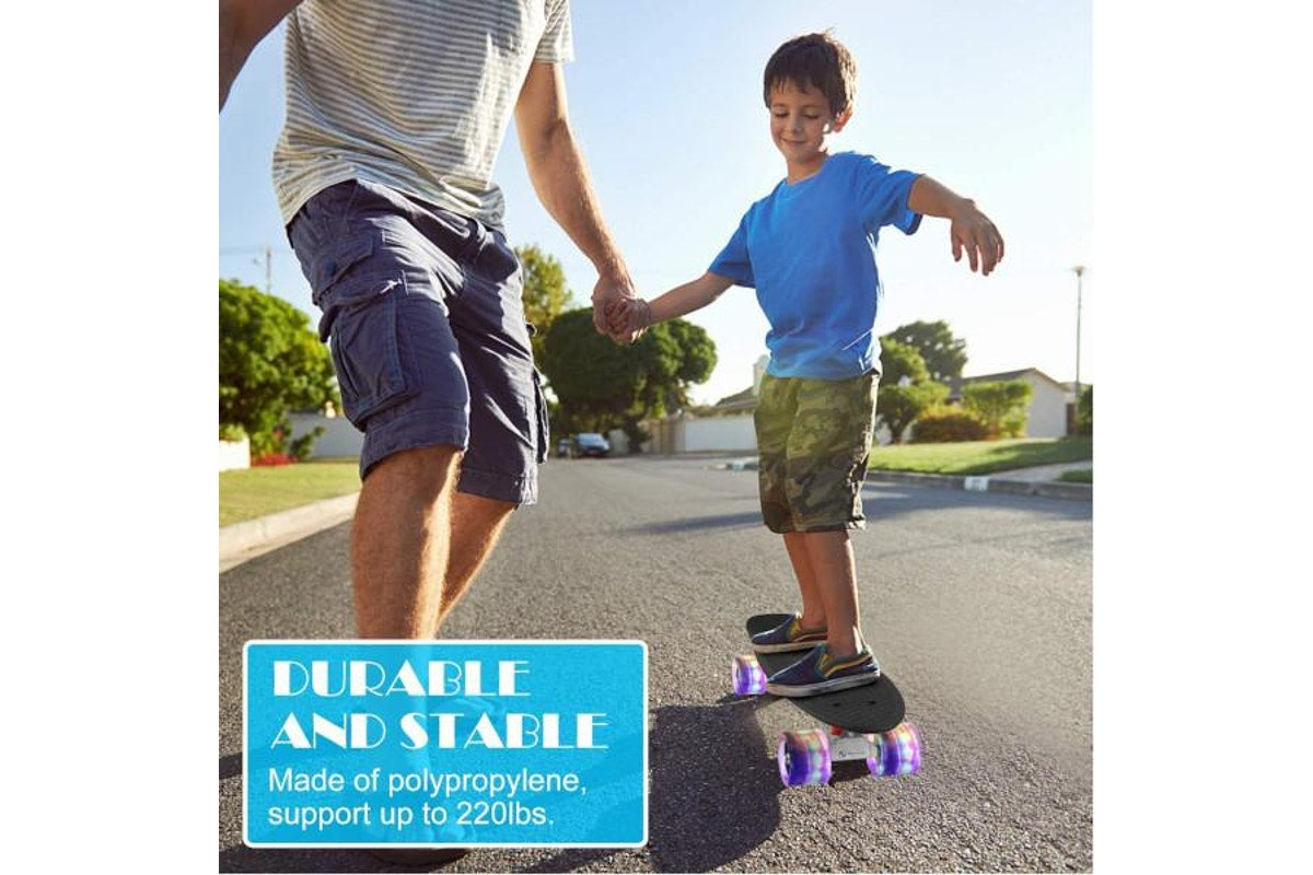Complete 22Inches Skateboard For Beginners Kids Girls Boys Plastic Banana Board With Colorful Led Wheels Black - Standard