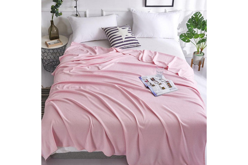 Breathable Summer Blanket Waffle Throw Blanket Air Conditioning Blanket Light Pink