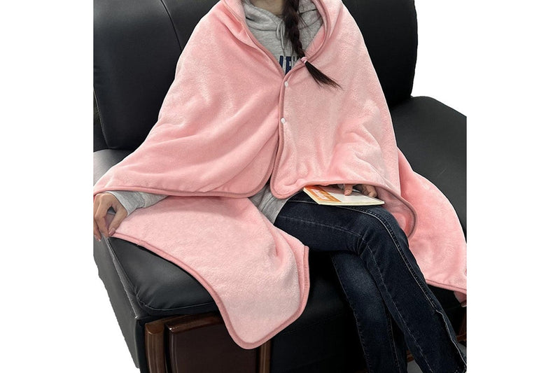 3-in-1 Travel Plane Shawl Blanket Multi-Functional Pillow Cloak Pink