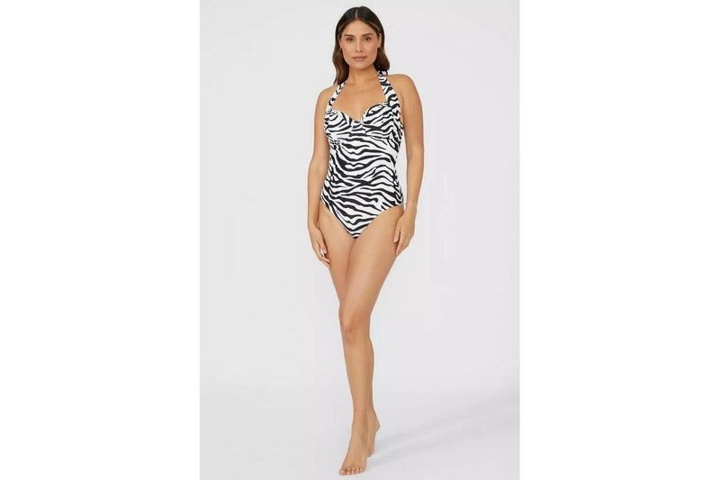 Gorgeous Womens/Ladies Zebra Print One Piece Swimsuit (Black/White) (32E)