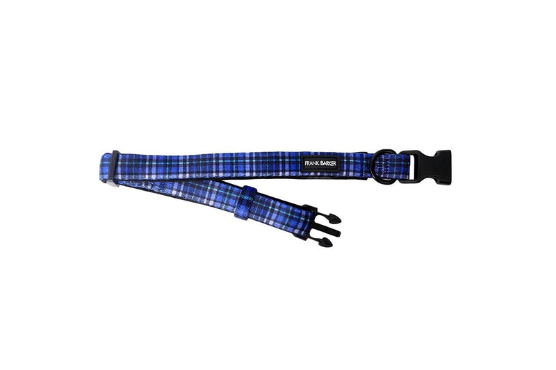 Frank Barker Adjustable 40-65cm Plaid Pet Dog Collar Neck Strap L w Clasp Blue