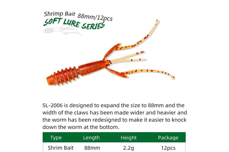 12 Piece Salted Shrimp Fishy Lure Soft Bait Set 88mm/2.2g