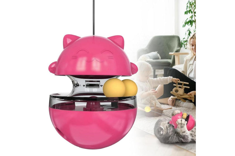 Pet Cat Treat Dispenser Ball Tumbler Interactive Puzzle Ball Pet Slow Feeder Toy Rose Red