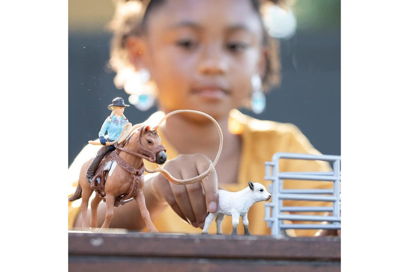 9pc Schleich Cowgirl Team Roping Fun Action Figure Kids Children Toy Play Set 3+