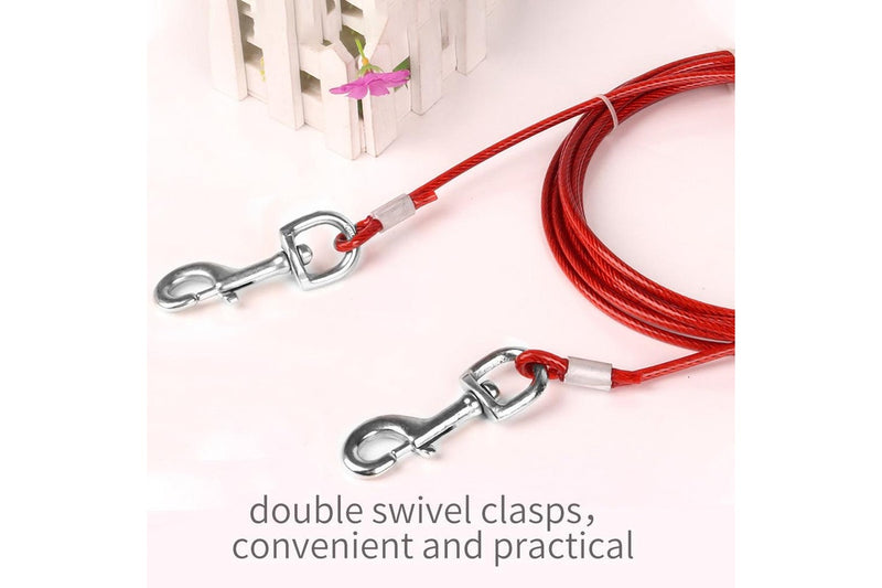 10M Dog Tie Out Cable Leash Lead Tangle Free Outdoor Yard Walking Running Red