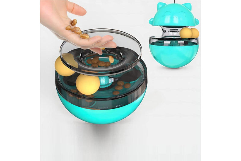 Pet Cat Treat Dispenser Ball Tumbler Interactive Puzzle Ball Pet Slow Feeder Toy Blue