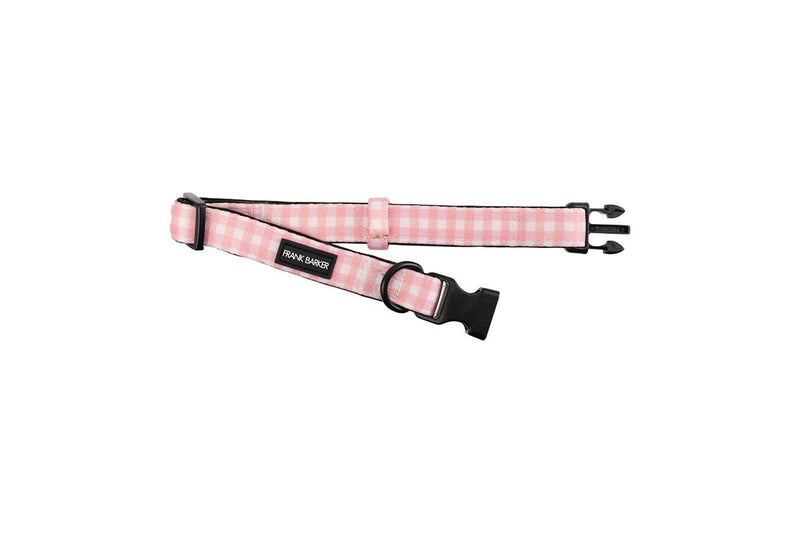 Frank Barker Adjustable 33-55cm Plaid Gingham Pet Dog Collar Neck Strap M Pink