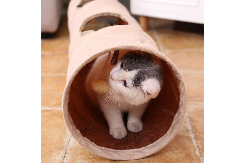 Pet Cat Tunnel Crinkly Tent with Ball Play Holes Collapsible Hiding Tube Cat Toy